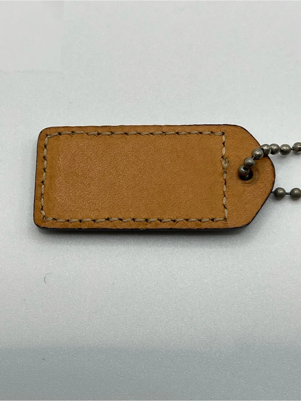 Coach Blue and Tan Leather Hang Tag with Ball Chain